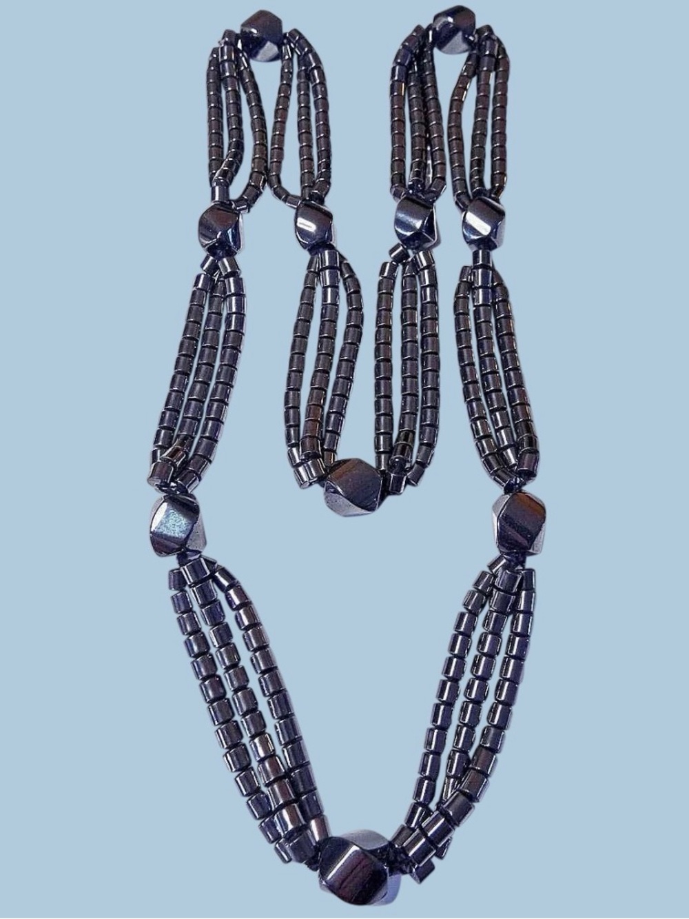 Hematite Multi-Strand Beaded Necklace- Heavy black long necklace